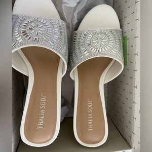 White/Silver platform wedge heels, size: 5.5, retro style,